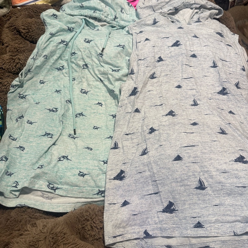Sleeveless Hooded Tank Top in Seafoam and Heather Gray with Nautical Print 2 set